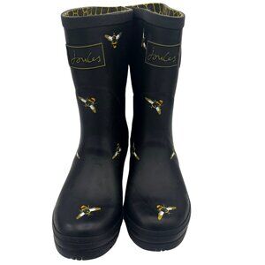 NWT- Joules Molly Mid Height Printed Black Metallic Bees Rain Boots Size 6